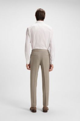 Slim-fit trousers in micro-patterned wool and silk, Beige