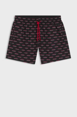 Swim shorts with all-over split-logo print, Black