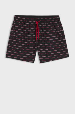 Swim shorts with all-over split-logo print, Black