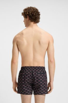 Swim shorts with all-over split-logo print, Black
