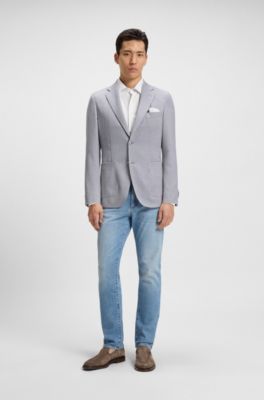 Slim-fit blazer in virgin wool and silk, Silver