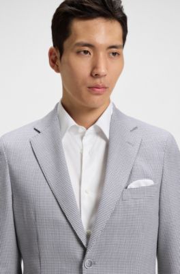 Slim-fit blazer in virgin wool and silk, Silver