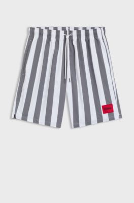 Zwemshort met blokstrepen en logolabel, Grijs