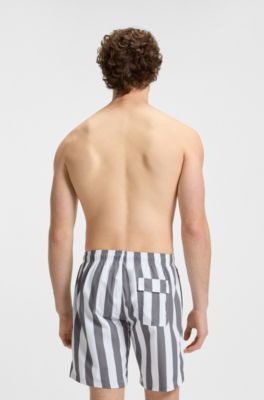 Badeshorts mit Blockstreifen und Logo-Label, Grau