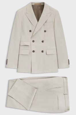 Two-piece slim-fit suit in patterned virgin wool, Beige