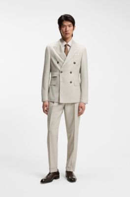 Slim-Fit Zweiteiler aus gemusterter Schurwolle, Beige