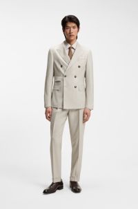 Two-piece slim-fit suit in patterned virgin wool, Beige