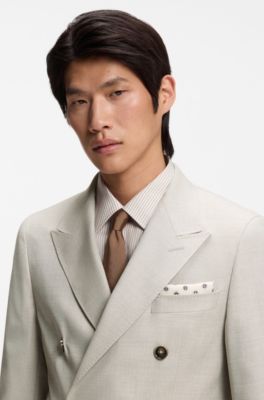 Two-piece slim-fit suit in patterned virgin wool, Beige