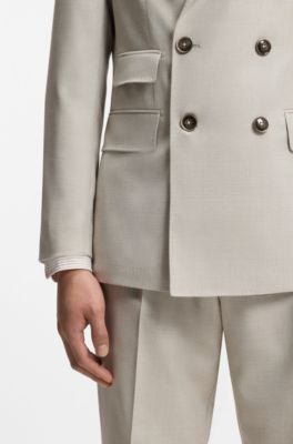 Slim fit jakkes&aelig;t i to dele i m&oslash;nstret ny uld, Beige