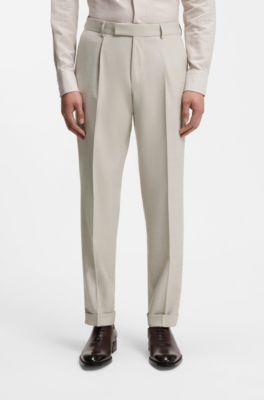 Two-piece slim-fit suit in patterned virgin wool, Beige