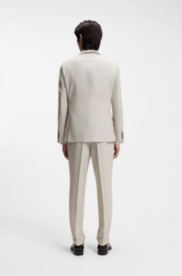Two-piece slim-fit suit in patterned virgin wool, Beige