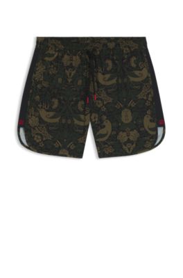 Printed swim shorts with embroidered logo, Green