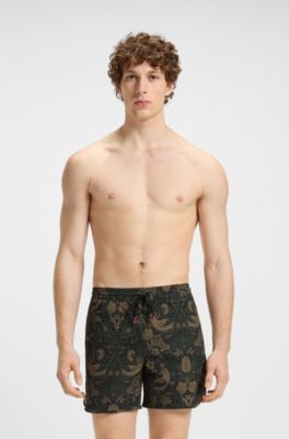 Printed swim shorts with embroidered logo, Green