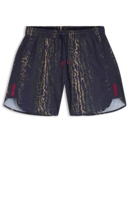 Printed swim shorts with embroidered logo, Patterned