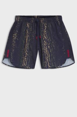 Printed swim shorts with embroidered logo, Patterned