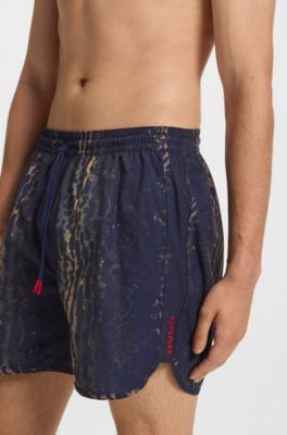 Printed swim shorts with embroidered logo, Patterned