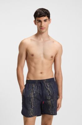Printed swim shorts with embroidered logo, Patterned