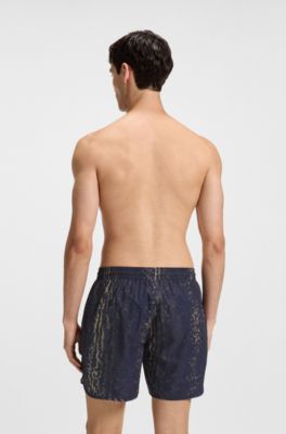 Printed swim shorts with embroidered logo, Patterned