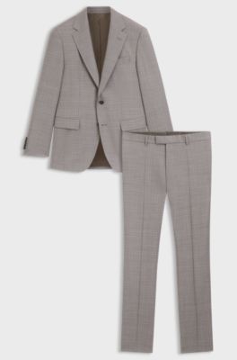 Regular-fit pak van geruite scheerwol, Beige