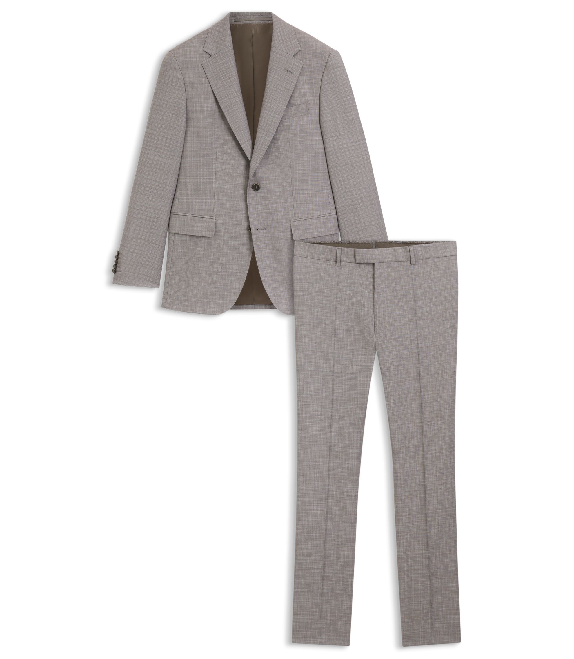 BOSS Costume Regular en laine vierge à carreaux Beige - Main Image