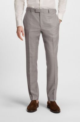 Regular-fit pak van geruite scheerwol, Beige