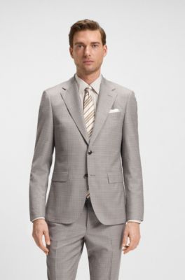 Regular-fit pak van geruite scheerwol, Beige