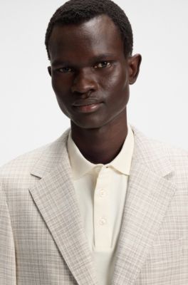 Regular-fit blazer in checked cloth, White Patterned