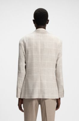 Regular-fit blazer in checked cloth, White Patterned
