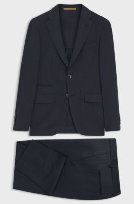 Slim-fit suit in virgin wool and silk, Dark Blue