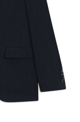 Slim-fit suit in virgin wool and silk, Dark Blue