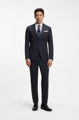 Slim-fit suit in virgin wool and silk, Dark Blue