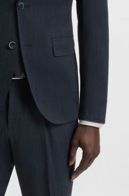 Slim-fit suit in virgin wool and silk, Dark Blue