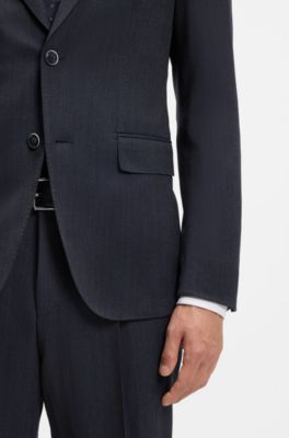 Costume slim en laine vierge et soie, Bleu fonc&eacute;