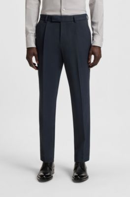 Slim-fit suit in virgin wool and silk, Dark Blue