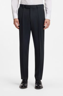 Slim-fit suit in virgin wool and silk, Dark Blue