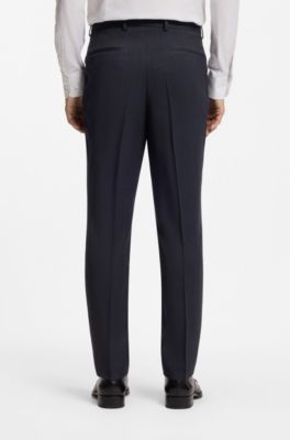 Slim-fit suit in virgin wool and silk, Dark Blue