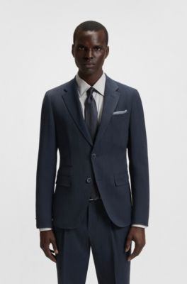 Slim-fit suit in virgin wool and silk, Dark Blue