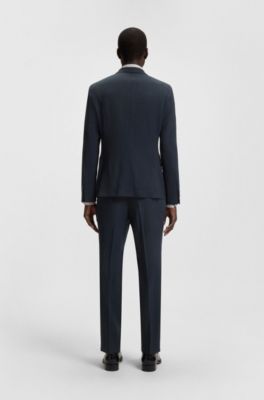 Slim-fit suit in virgin wool and silk, Dark Blue