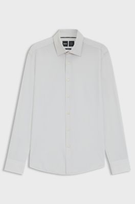 Slim-fit shirt in printed performance-stretch twill, Natural