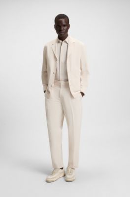 Slim-fit shirt in printed performance-stretch twill, White