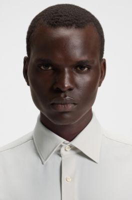 Slim-fit shirt in printed performance-stretch twill, White