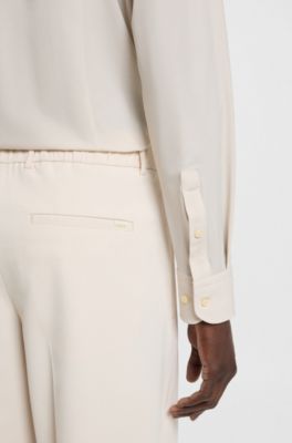 Slim-fit shirt in printed performance-stretch twill, White