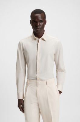 Slim-fit shirt in printed performance-stretch twill, White