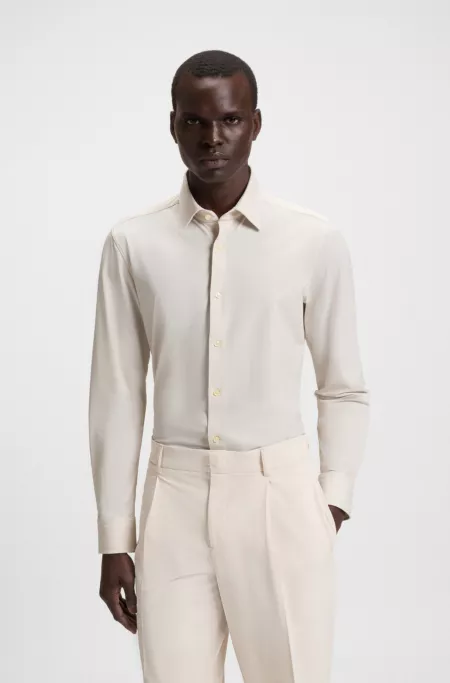 Slim-fit shirt in printed performance-stretch twill