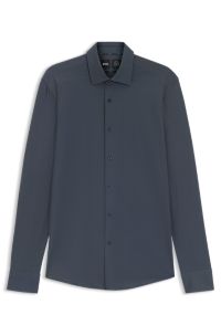 Slim-fit shirt in printed performance-stretch twill, Dark Blue