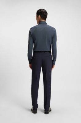 Slim-fit shirt in printed performance-stretch twill, Dark Blue