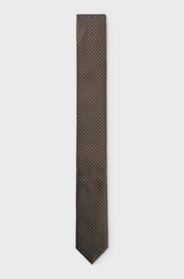Jacquard-pattern tie blended with silk, Brown