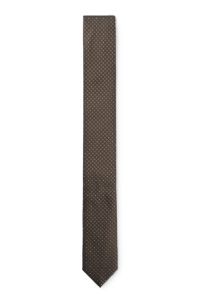 Jacquard-pattern tie blended with silk, Brown