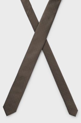 Jacquard-pattern tie blended with silk, Brown