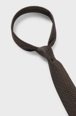 Jacquard-pattern tie blended with silk, Brown